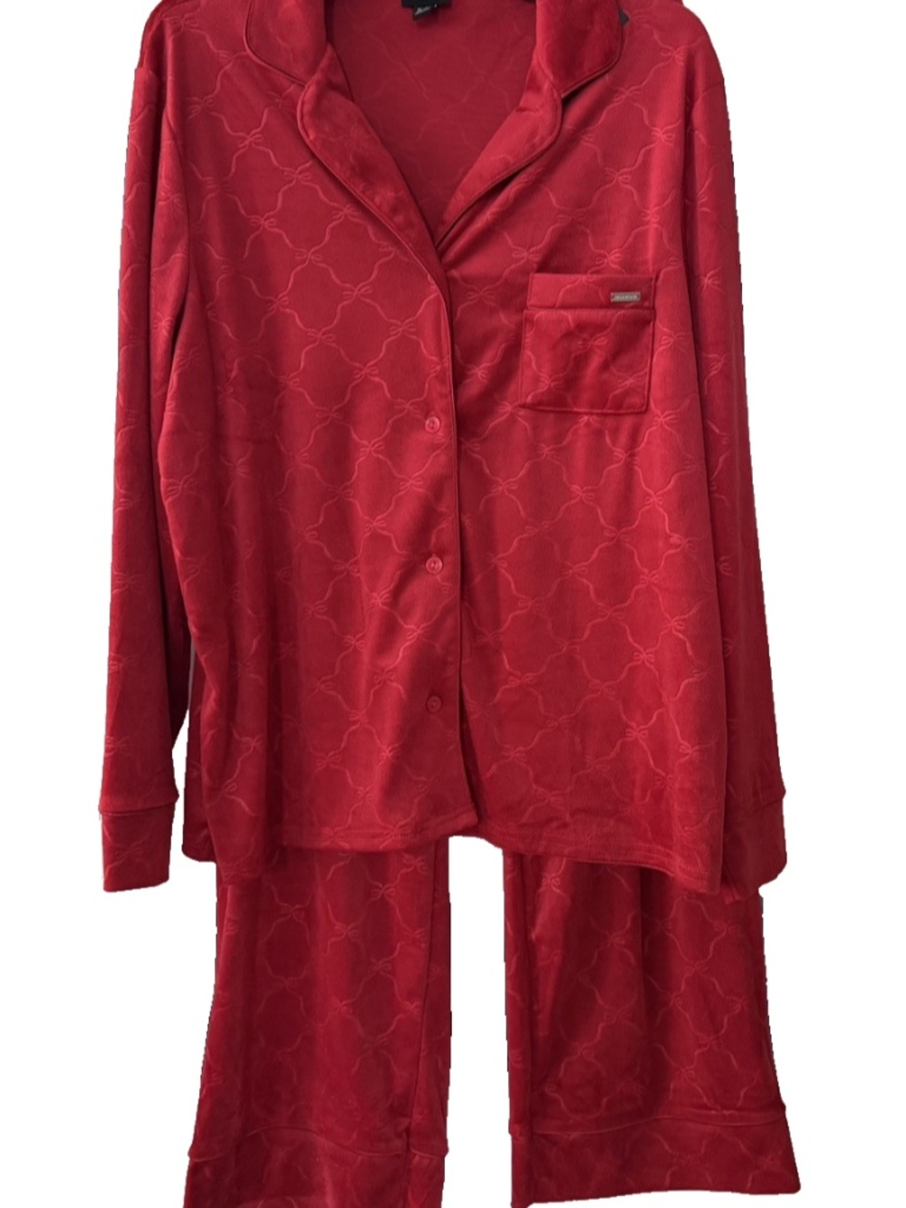 NEW Tahari Two Piece Set Women's Loungewear Pajamas PJ's Red Velour Bows XL